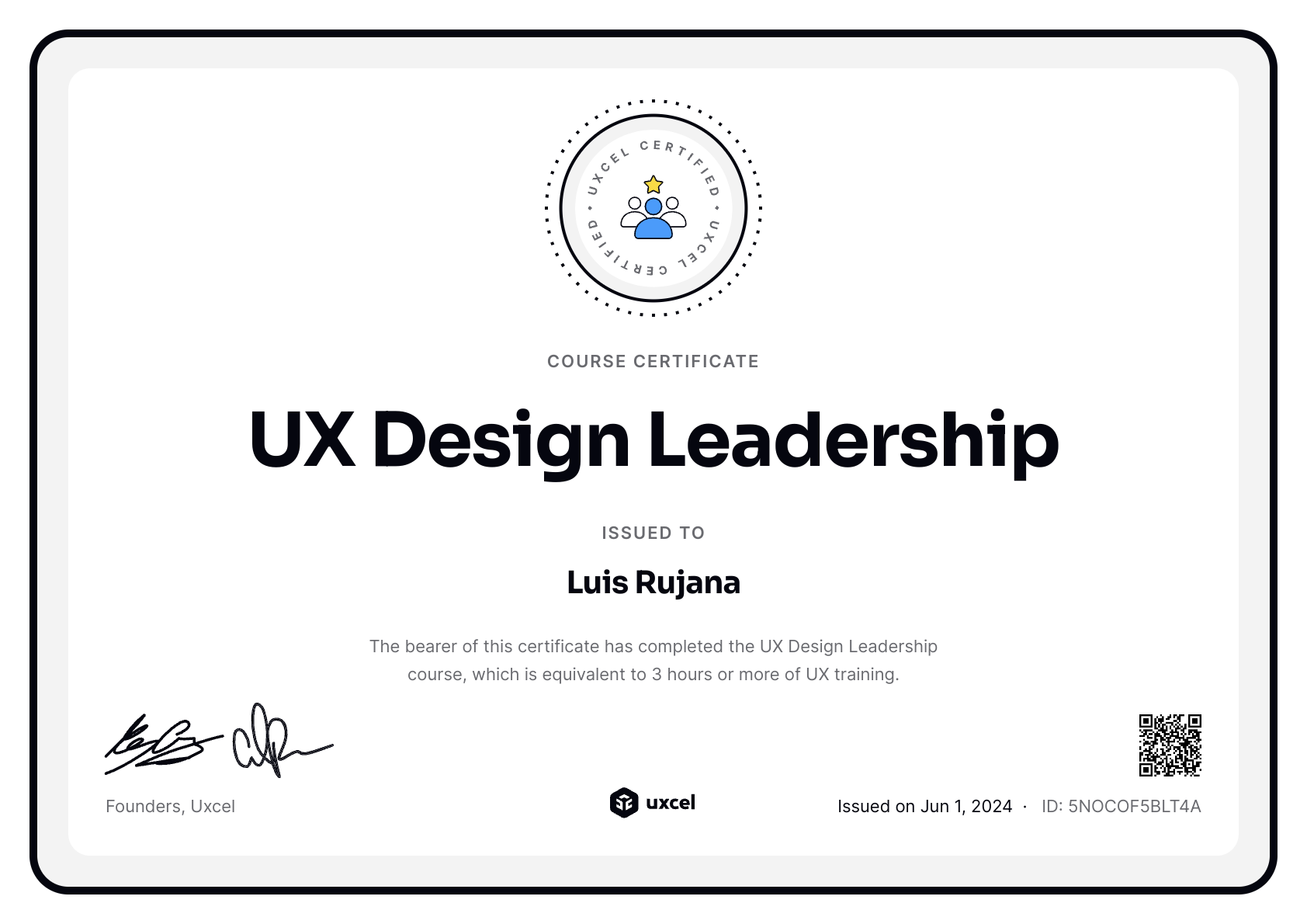 Luis Rujana's certificate